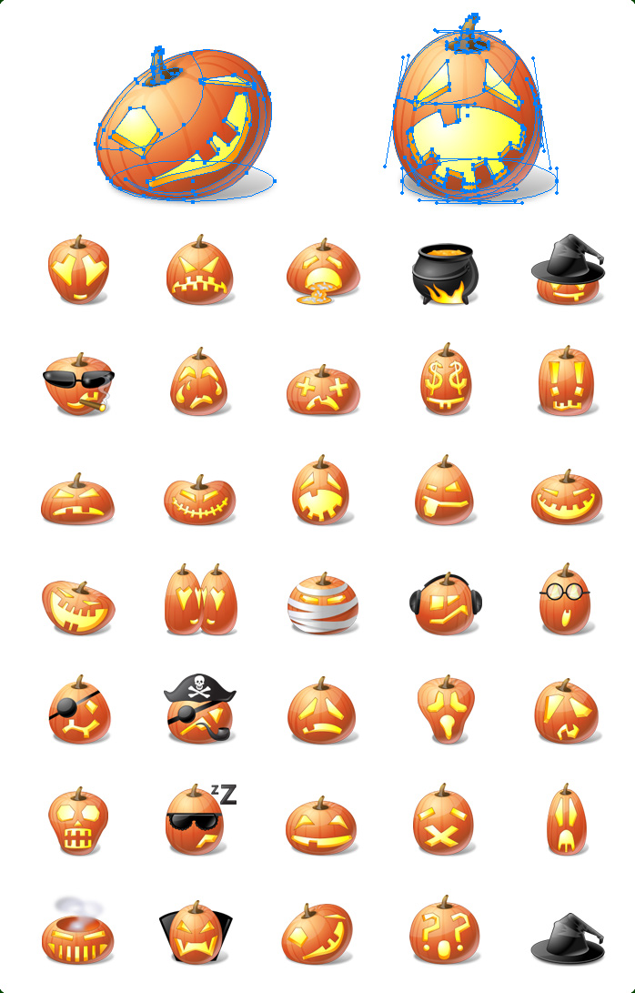 Icons preview of Vector Halloween Pumpkin Emoticons