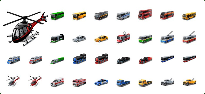 Public Transport Vector Icons, Rail Transport Vector Icons, Train Vector Icon, Emergency Vehicles Vector Icons, Police Car Vector Icon
