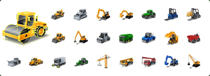 Heavy Equipment Vector Icons, Construction Vector Icons