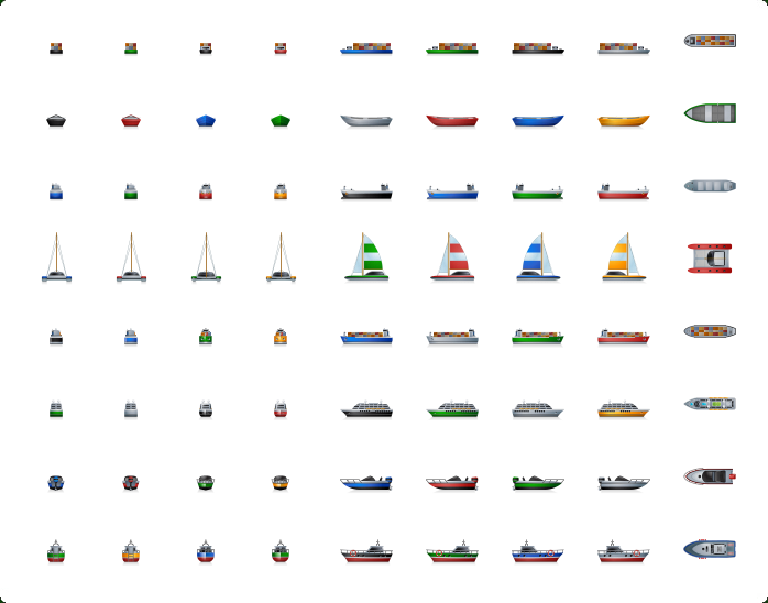 Cruise Ship Vector Icon, Cargo Ship Vector Icon, Sail Ship Vector Icon, Watercrafts Icons