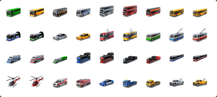 Public Transport Icons, Rail Transport Icons, Train Icon, Emergency Vehicles Icons, Police Car Icon