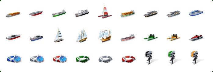 Cruise Ship Vector Icon, Cargo Ship Vector Icon, Sail Ship Vector Icon, Watercrafts Icons, Watercraft Equipment Icons